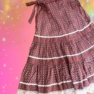 Gunne Sax Pink/Brown Flower Prairie Skirt
